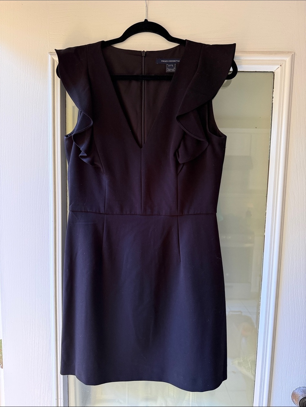 French Connection Dark Purple Ruffle Sleeve V-Neck Mini Dress